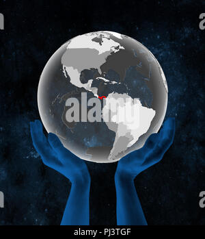 Panama on translucent globe in hands in space. 3D illustration. Stock Photo