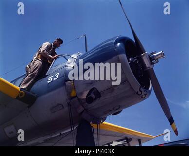 Aviation cadet on OS2U at NAS Corpus Christi 1942. Stock Photo