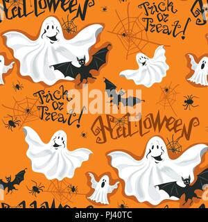 Halloween symbols seamless pattern. Bat and spider s web on white background. Black and white Vector Illustration Halloween print Stock Vector