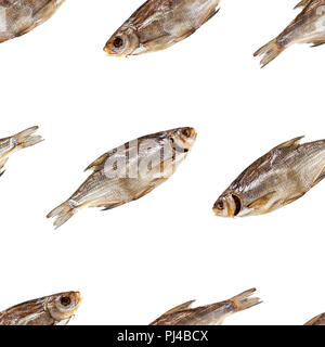 Dried and salted fish seamless pattern isolated on white background with clipping path Stock Photo