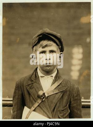 Barney Goldstein, 83 W. 5th St. Newsboy, 10 years of age. Selling newspapers 1 year. Average earnings 50 cents per week. Selling papers own choice. Don't smoke. Visits saloons. Works 5 hours Stock Photo