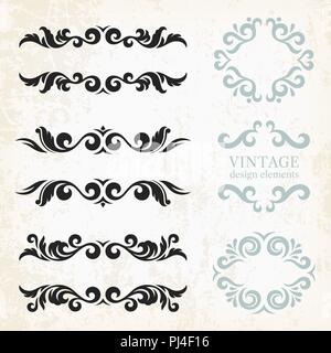 Vintage design elements and page decoration, set of ornate patterns in retro style Stock Vector