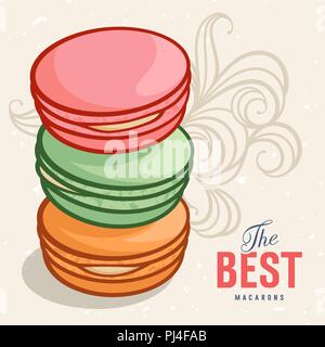 Vector illustration of delicious macaroons. The inscription "The best macarons" Stock Vector