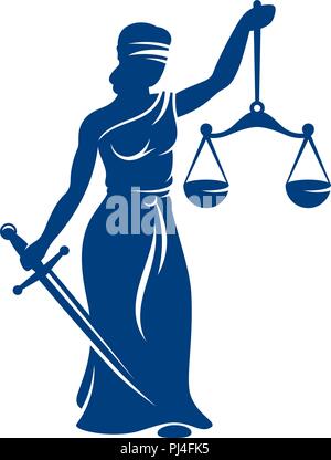 Themis with scales and sword isolated on white Stock Vector