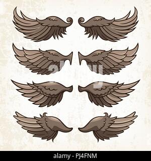 Vector wings on grunge background. Use as a print on T-shirts, tattoo element or other uses Stock Vector