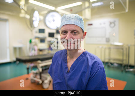 Carlos Heras-Palou 53, an orthopaedic specialist surgeon at Derby Nuffield Hospital, who may have had his career saved by a new drug called 'Patisiran'. The rare disease, hereditary transthyretin-mediated amyloidosis (hATTR amyloidosis), progressed and destroyed the nerves in his hands, rendering them useless. However after an 18 month course of Patisiran the condition has halted and reversed. Stock Photo