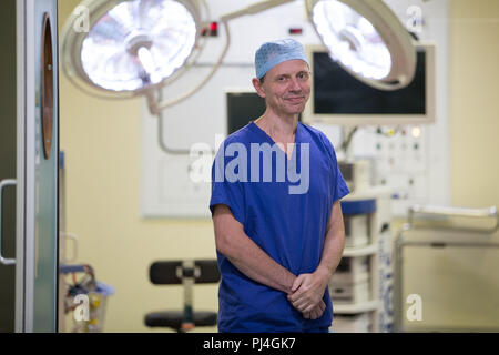 Carlos Heras-Palou 53, an orthopaedic specialist surgeon at Derby Nuffield Hospital, who may have had his career saved by a new drug called 'Patisiran'. The rare disease, hereditary transthyretin-mediated amyloidosis (hATTR amyloidosis), progressed and destroyed the nerves in his hands, rendering them useless. However after an 18 month course of Patisiran the condition has halted and reversed. Stock Photo