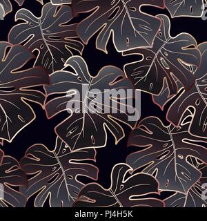 Set of Contour Illustration of Monstera Leaves. Tropical Flora. Monoline  Picture Stock Vector - Illustration of fashion, botanic: 208571116