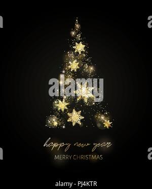 Shining Christmas tree. Glow dots and snowflakes Stock Vector