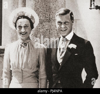 The Duke and Duchess of Windsor, seen here after their wedding in 1937.  Edward, Duke of Windsor, former King Edward VIII, 1894 – 1972.  Wallis Simpson, Duchess of Windsor, born Bessie Wallis Warfield, 1896 – 1986. American socialite.   From These Tremendous Years, published 1938. Stock Photo