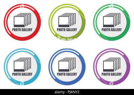Photo gallery flat vector web icon set, colorful round internet buttons in eps 10 isolated on white background Stock Vector