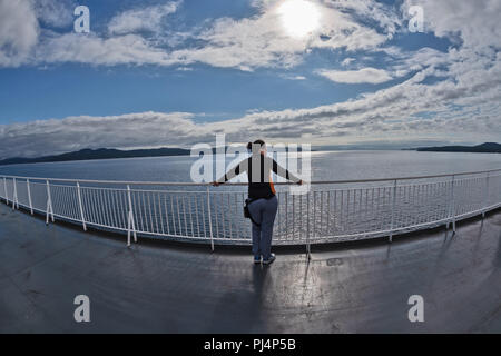 Passenger on the deck admire the scenery, Ferry, Vancouver, Victoria, Canada Stock Photo