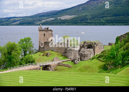 Scotland, Inverness-shire, Urquhart Castle with Loch Ness in the background. Stock Photo