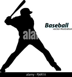 silhouette of a baseball player. Text on a separate layer, color can be changed in one click Stock Vector