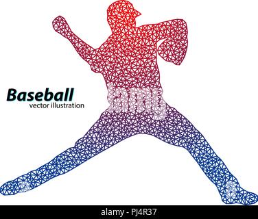 silhouette of a baseball player from triangle. Text on a separate layer, color can be changed in one click Stock Vector