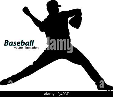 silhouette of a baseball player. Text on a separate layer, color can be changed in one click Stock Vector