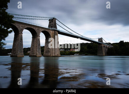 Photograph by © Jamie Callister. The Menai Bridge, Menai Straits, Anglesey, North Wales, 1st of September, 2018 Stock Photo