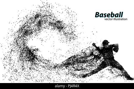 silhouette of a baseball player from particle. Text on a separate layer, color can be changed in one click Stock Vector