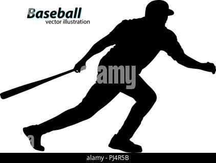 silhouette of a baseball player. Text on a separate layer, color can be changed in one click Stock Vector