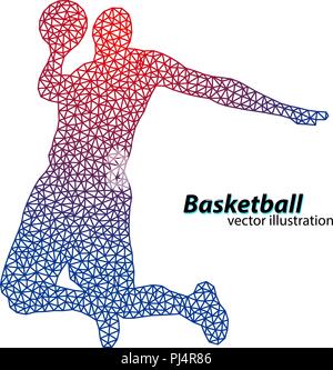 Basketball player of the triangles. Background and text on a separate layer, color can be changed in one click Stock Vector