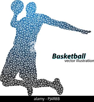 Basketball player of the triangles. Background and text on a separate layer, color can be changed in one click Stock Vector