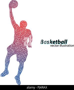 Basketball player of the triangles. Background and text on a separate layer, color can be changed in one click Stock Vector