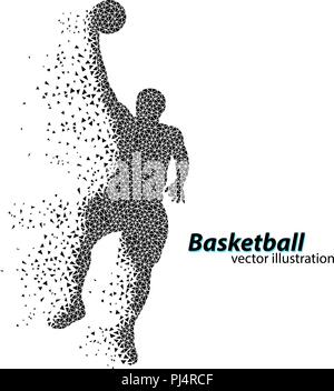 Basketball player of the triangles. Background and text on a separate layer, color can be changed in one click Stock Vector
