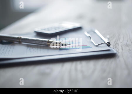 close up.pen and clipboard on the desktop .business concept Stock Photo