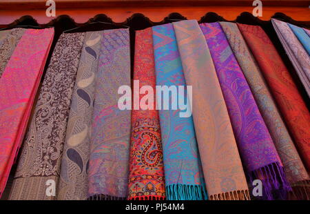 Colorful scarves made of wool and silk with traditional, typical Moroccan pattern Stock Photo