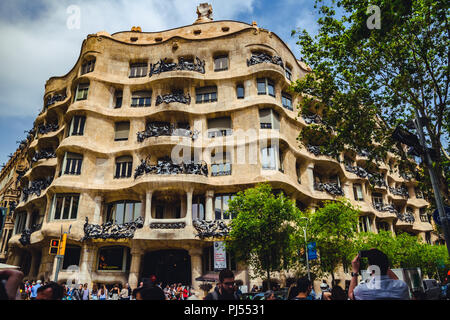 BARCELONA, SPAIN - APRIL 23: Casa Milla, details of the facade of the house made by the architect Antonio Gaudi April 23, 2018 in Barcelona, Spain Stock Photo