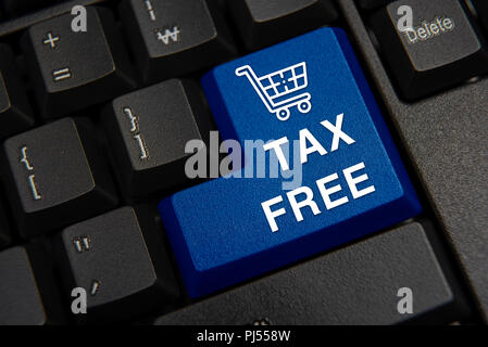 Black computer keyboard close-up. Tax Free Concept. Stock Photo