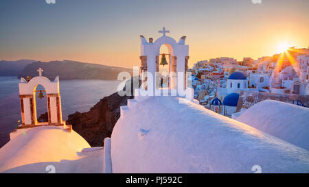 Oia, Santorini. Image of famous cyclades village Oia located at the island of Santorini, South Aegean, Greece. Stock Photo