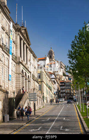 Portugal, Porto, Ribeira, Rua de Ferreira Borges, looking towards Igreja de Nossa Senhora da Vitoria church Stock Photo