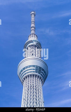 TOKYO, JAPAN - June 22, 2018: Tokyo Sky Tree and blue sky. Tokyo Sky Tree is one of the famous landmark in Tokyo. It is the tallest structure in world Stock Photo