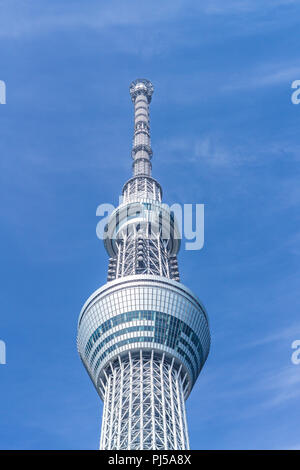 TOKYO, JAPAN - June 22, 2018: Tokyo Sky Tree and blue sky. Tokyo Sky Tree is one of the famous landmark in Tokyo. It is the tallest structure in world Stock Photo