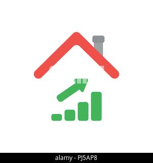 Vector illustration icon concept of sales bar graph moving up under house roof. Stock Vector