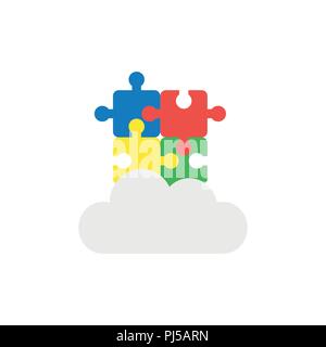 Vector illustration icon concept of four connected jigsaw puzzle pieces on cloud. Stock Vector