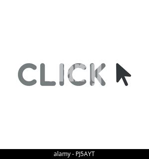Vector icon concept of click word with mouse cursor. Black outlines ...