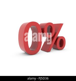 3D render of a red zero percent symbol isolated on a white background ...