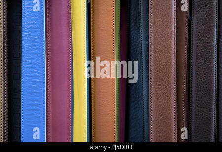 Abstract colored background made from leather belts Stock Photo