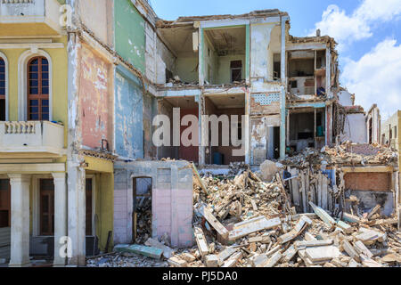 Dilapidated and abandoned old building being torn down in Havana, Cuba Stock Photo