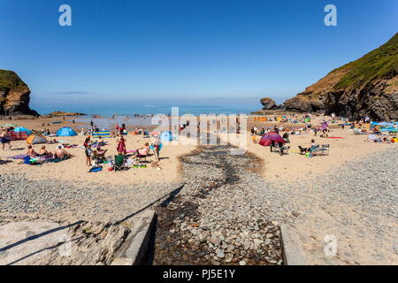 People enjoying the summer holidays on Llangrannog beach, ceredigion, Wales Stock Photo