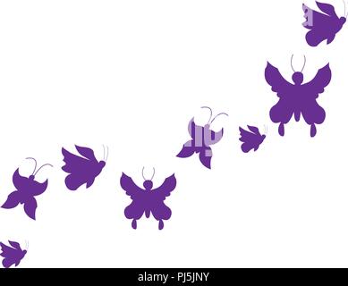 Vector illustration. Silhouettes of purple butterflies. White background Stock Vector