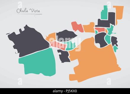 Chula Vista California Map with neighborhoods and modern round shapes Stock Vector