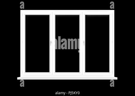 Frame of plastic window isolated on black background. Window frame isolated on dark background. Window frame. 3d render of plastic window frame isolat Stock Photo
