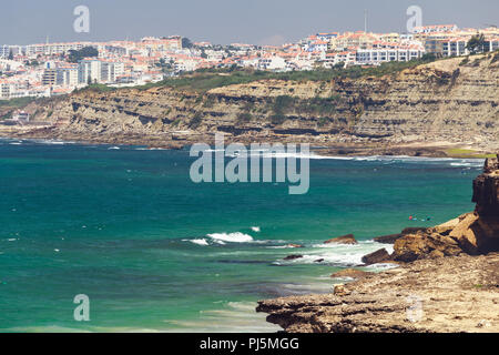 Ericeira city and green sea in Portugal Stock Photo