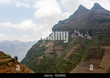 Ha Giang, Vietnam - March 18, 2018: Scenic mountain landscape with rice terraces at Ma Pi Leng pass in northern Vietnam Stock Photo
