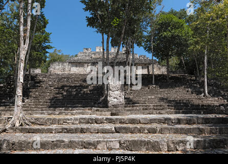 The ruins of the ancient Mayan city of calakmul, campeche, Mexico. Stock Photo