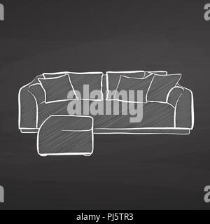 couch drawing on chalkboard. hand-drawn vector sketch. business concept design. Stock Photo