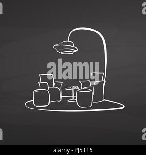 sitting area drawing on chalkboard. hand-drawn vector sketch. business concept design. Stock Photo